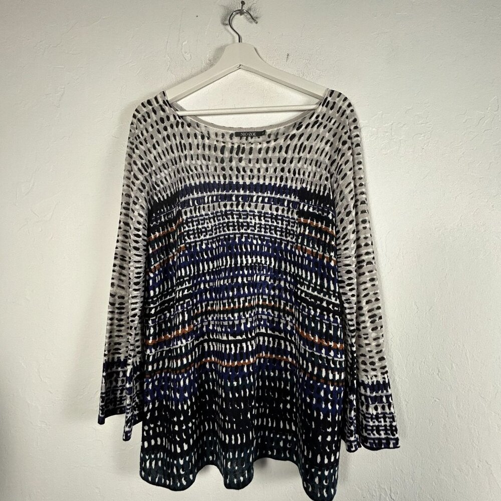 Nic+Zoe Womens Linen Blend Textured Knit Sweater Tunic Top Size XL Multicolor
